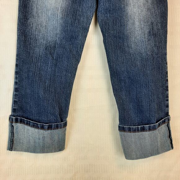 SOUTHPOLE WOMENS 9 BLUE DENIM CAPRI‎ CUFFED EMBELLISHED CITY HIP HOP FESTIVAL - Picture 4 of 8